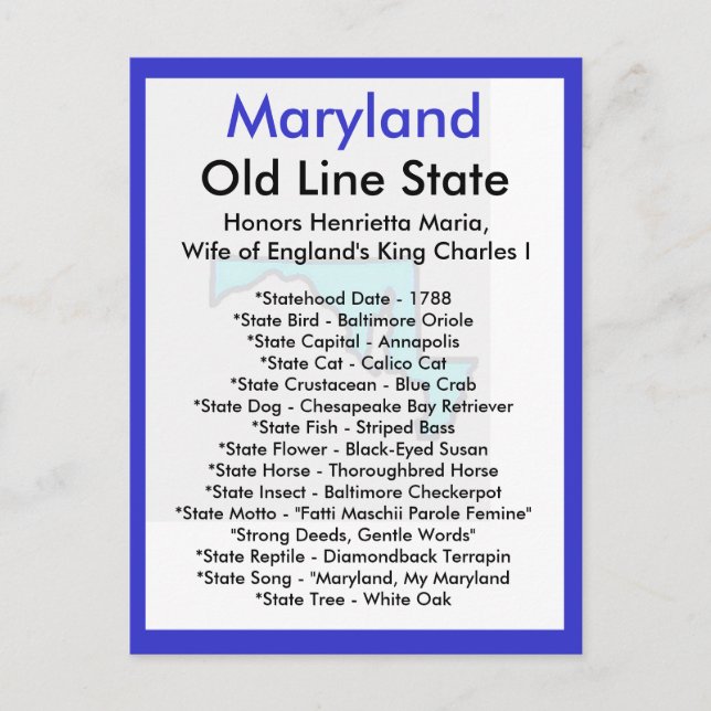 Über Maryland Postkarte (Vorderseite)
