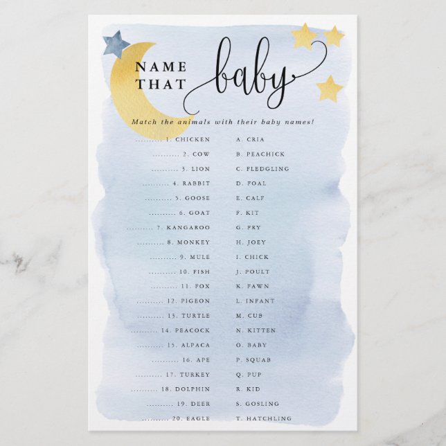 Über Moon Animal Matching Paper Game Card Blue Flyer (Vorne)