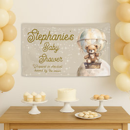 Über Moon Teddy Bear Gender Neutral Baby Dusche Banner