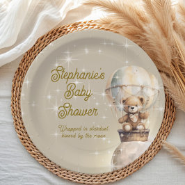 Über Moon Teddy Bear Gender Neutral Baby Dusche Pappteller