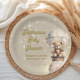 Über Moon Teddy Bear Gender Neutral Baby Dusche Pappteller