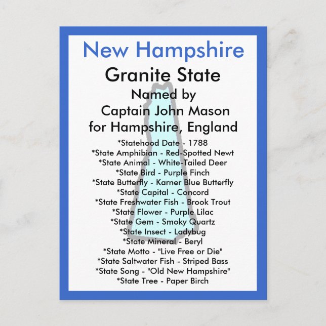 Über New Hampshire Postkarte (Vorderseite)