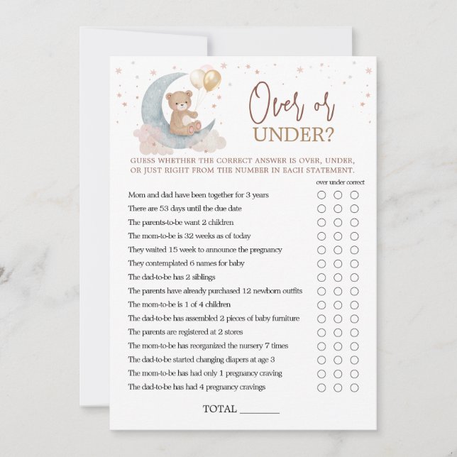 Über oder unter dem Spiel über die Mond Babyduschk Einladung (Vorderseite)