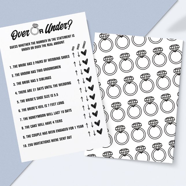 Über oder unter Hochzeitsspiel, Brautparty-Aktivit (Fun Over or Under Wedding Game - Printable Bridal Shower Activity!)