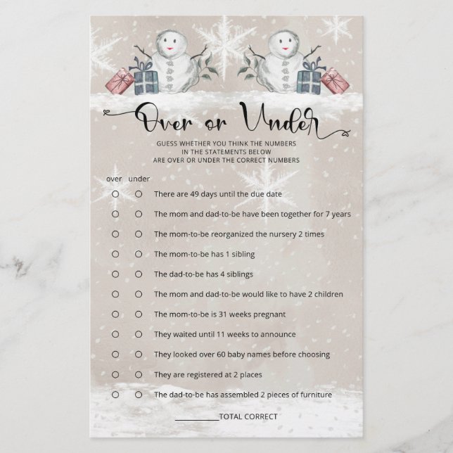 Über oder unter Snowman Baby Dusche (Vorderseite)