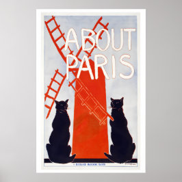 Über Paris Frankreich Rote Windmühle Schwarze Katz Poster