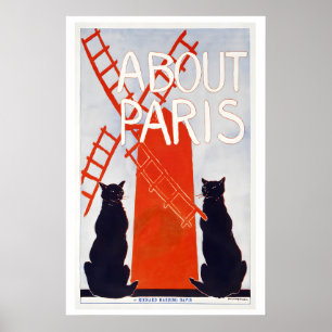 Über Paris Frankreich Rote Windmühle Schwarze Katz Poster