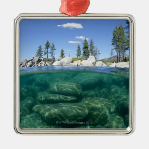 Über und unter Lake Tahoe Silbernes Ornament