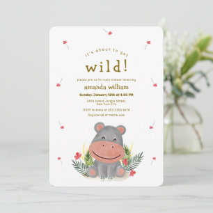 Über Wird Wild Safari Floral Nilpferd Babyparty  Einladung