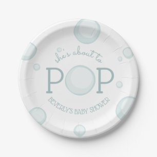 Über zu Pop sprudelt Baby-Dusche Pappteller