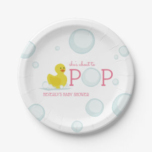 Über zu Pop sprudelt Gummienten-Rosa-Baby-Dusche Pappteller