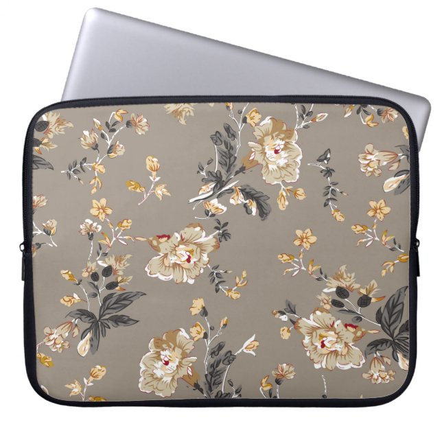 Überall auf Blume Muster auf brauner Hintergrundbl Laptopschutzhülle (Vorderseite)