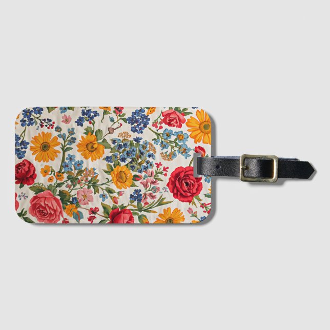 Überall Blumen, farbenfrohes Design, Gepäckanhänger (Vorderseite (Horizontal))