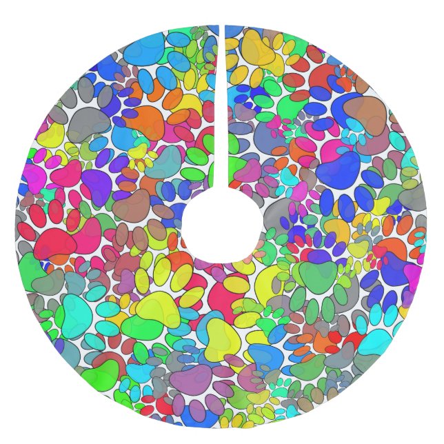 Überall drucken viele Hunde-Pfoten Polyester Weihnachtsbaumdecke (Vorderseite)