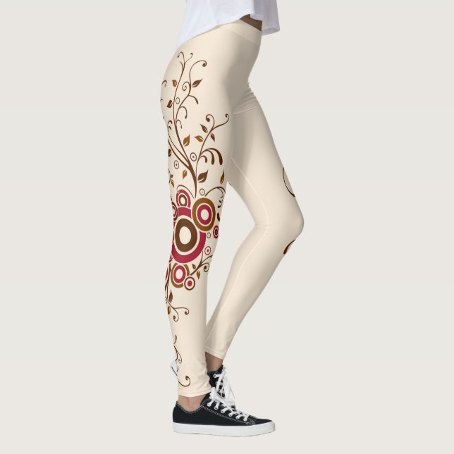 Überall in Print Floral Vine Blume Creme Leggings (Rechts)