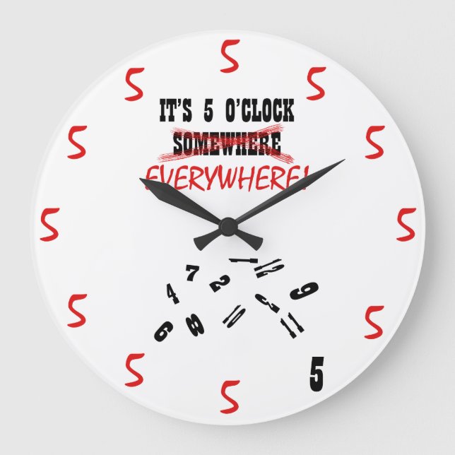 Überall ist es 5 Uhr. Große Wanduhr (Vorderseite)
