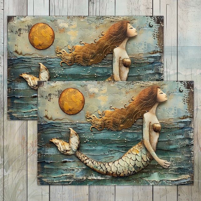 ÜBERALL MERMAID MIXED MEDIA DECOUPAGE TISSUPAPIER SEIDENPAPIER (SURREAL MERMAID MIXED MEDIA DECOUPAGE TISSUE PAPER)