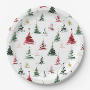 Überall minimalistisches Weihnachtsbaum-Muster Pappteller