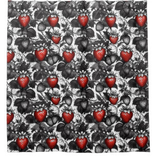 Überall schwarze, weiße und rote Erdbeeren Duschvorhang