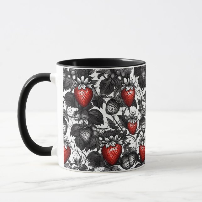 Überall schwarze, weiße und rote Erdbeeren Tasse (Links)