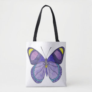 Überall Tasche - Lila Schmetterling (weiß)