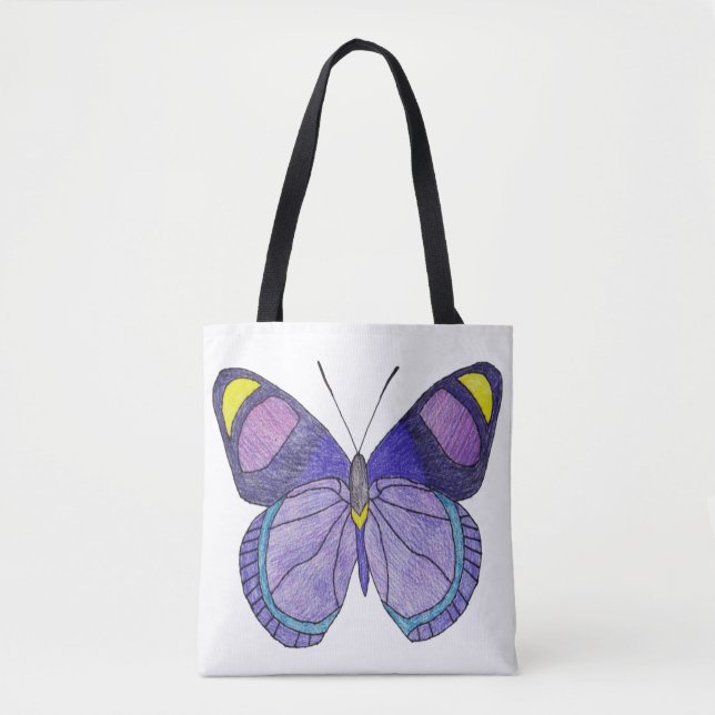 Überall Tasche - Lila Schmetterling (weiß) (Vorderseite)