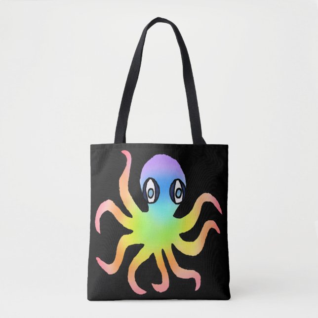 Überall Tasche - Regenbogenopus (schwarz) (Vorderseite)