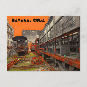 Überalterung von Lokomotiven und Eisenbahnwagen in Postkarte