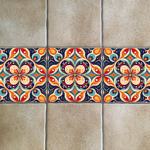 Überarbeitete mexikanische Volkskunst floral Fliese