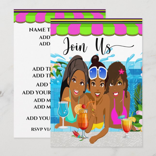 Überarbeitete Pool-Party Einladung (Vorne/Hinten)