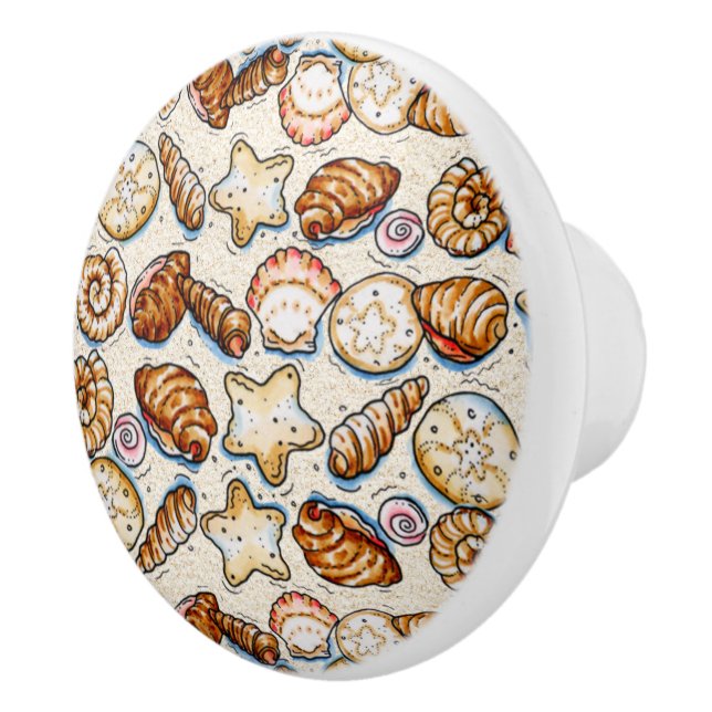 ÜBERARBEITETE winzige Muscheln Tiny Drawer Knobs Keramikknauf (Rechts)