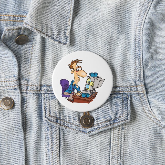 Überarbeiteter Büroangestellter Lustiger müder Mit Button (Von Creator hochgeladen)