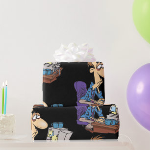 Überarbeiteter Büroangestellter Lustiger müder Mit Geschenkpapier