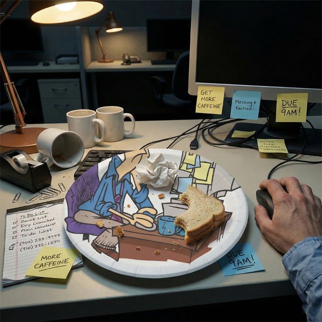 Überarbeiteter Office-Mitarbeiter Funny Tired Mita Pappteller (Von Creator hochgeladen)