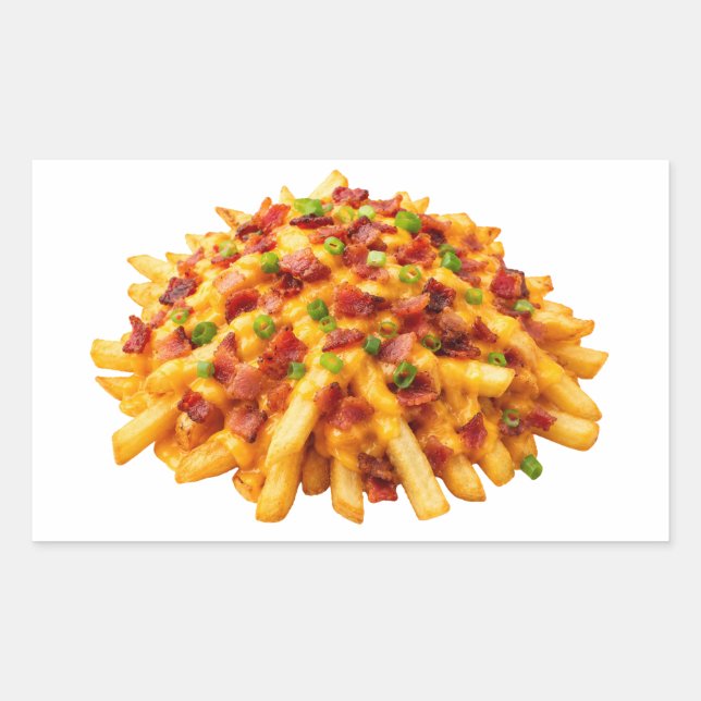 Überbackene Pommes mit Käse und Speck Rechteckiger Aufkleber (Vorderseite)