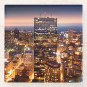 Überblick über Boston nachts Glasuntersetzer