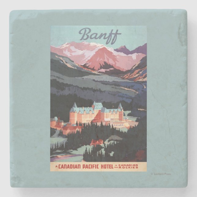 Überblick über das Banff Springs Hotel Plakat Steinuntersetzer (Vorderseite)