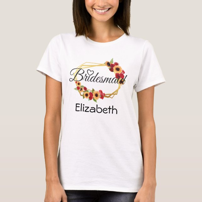 Überbrückungsgeschenk, Sonnenblume, Rose, Goldrahm T-Shirt (Vorderseite)