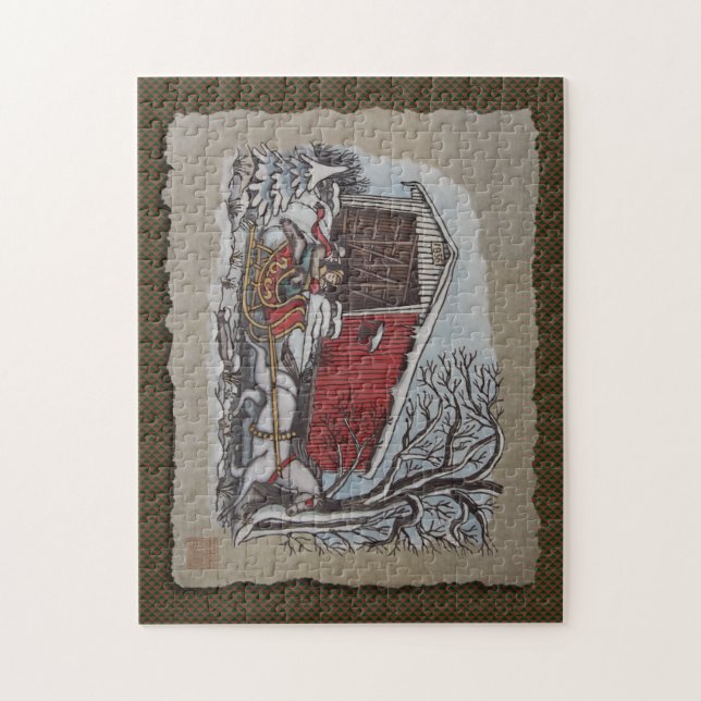 Überdachte Brücke u. Pferdeschlitten Puzzle (Vertikal)