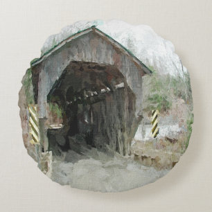 Überdachte Holzbrücke Rundes Kissen