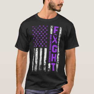 Überdosierung Lila Ribbon-amerikanisches Flag-Medi T-Shirt