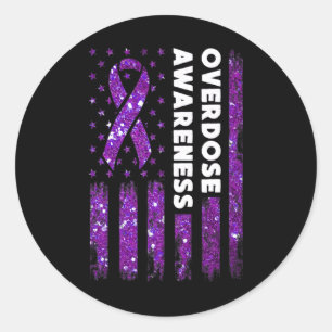 Überdosierung: Warnflagge Pruple Ribbon-Abhängigke Runder Aufkleber