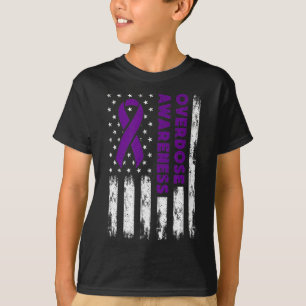 Überdosierung: Warnflagge Pruple Ribbon-Abhängigke T-Shirt