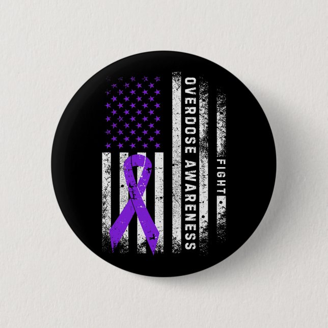 Überdosis-Bewusstsein Lila Band USA-Flagge Drogena Button (Vorderseite)