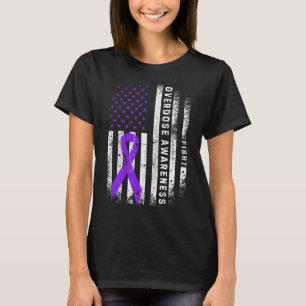 Überdosis-Bewusstsein Lila Band USA-Flagge Drogena T-Shirt