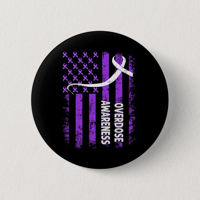 Überdosis-Bewusstseinsmonats-Flagge Lila für Ehema Button (Vorderseite)