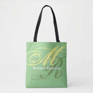 Überdruck Monogramm Salbei-Grün-Tasche