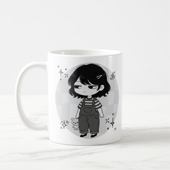 Überdrüssige, ästhetische Chibi-Mädchen-Illustrati Kaffeetasse (Links)