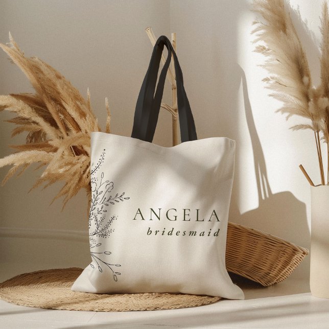 Überfließende Bouquet Bridesmaid (Overflowing floral bouquet custom name bridesmaid wedding tote bag.)