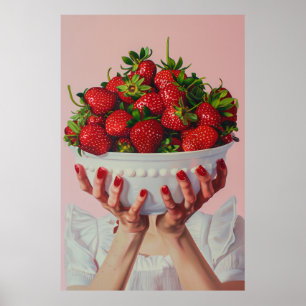 Überfließende Schüssel Erdbeeren Poster